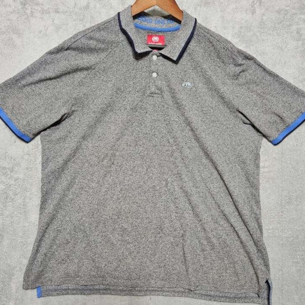 Ecko Unltd Classic Polo Shirt Mens XL Casual Rib Knit Collared Rhino Logo Gray